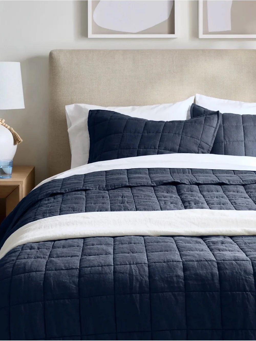 NWOT Quince European Linen Box Quilt in Navy - Full/Queen - Retail $164